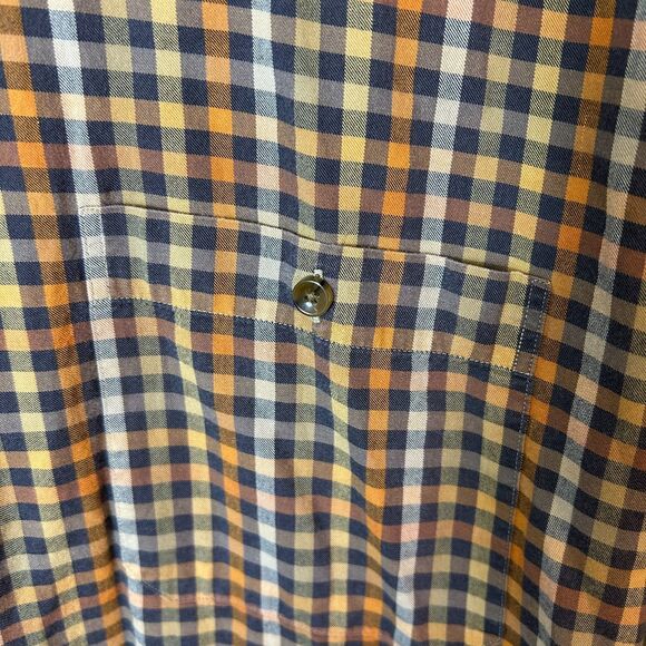 Scott Barber Orange White Navy Check Brushed Twill LS Button-Down Shirt Size XL - Picture 5 of 9